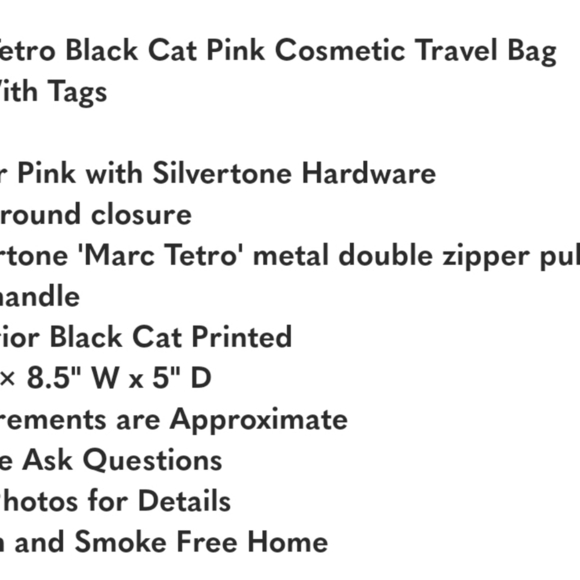 🔹️ Marc Tetro🔹️ NWT Black Cat Pink Makeup Cosmetic Travel  Bag ✨️🐈 - Picture 6 of 6